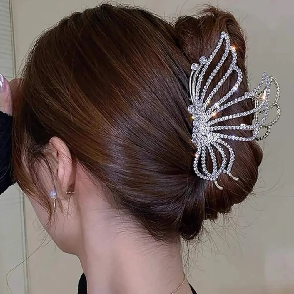 1pc Rhinestone Butterfly Design Hair Claw